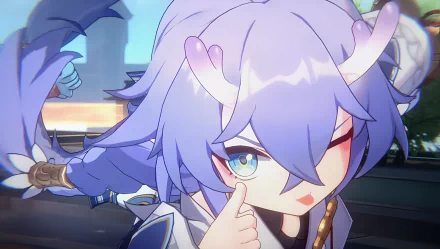 HD desktop wallpaper featuring Bailu from the video game Honkai: Star Rail, with a thoughtful expression and a gesture to her face.