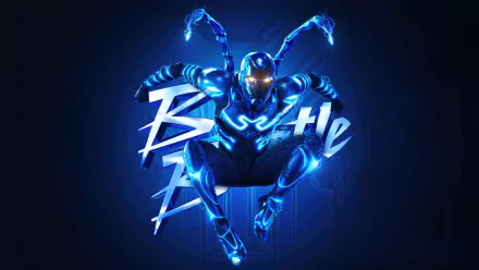 HD wallpaper of Blue Beetle from DC Comics, featuring the superhero in dynamic pose with vibrant blue energy effects on a dark background.