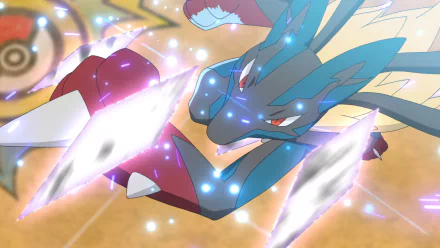 HD wallpaper of Lucario from Pokémon Ultimate Journeys: The Series in battle stance with glowing aura.