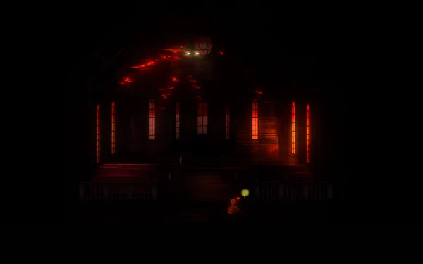 A striking HD wallpaper from Oxenfree II: Lost Signals, featuring a dark, atmospheric setting illuminated by eerie red lights and mysterious figures.