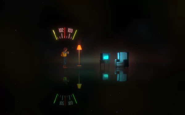 HD wallpaper featuring a scene from Oxenfree II: Lost Signals with a character standing by a lamp post and radio equipment, set against a dark, mysterious backdrop with interface elements displayed.