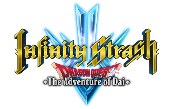 HD desktop wallpaper for Infinity Strash: DRAGON QUEST The Adventure of Dai, featuring the game's logo with stylized text and crystal elements.