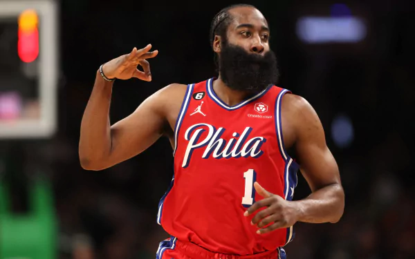 Philadelphia 76ers basketball player in action on court, HD desktop wallpaper and background.
