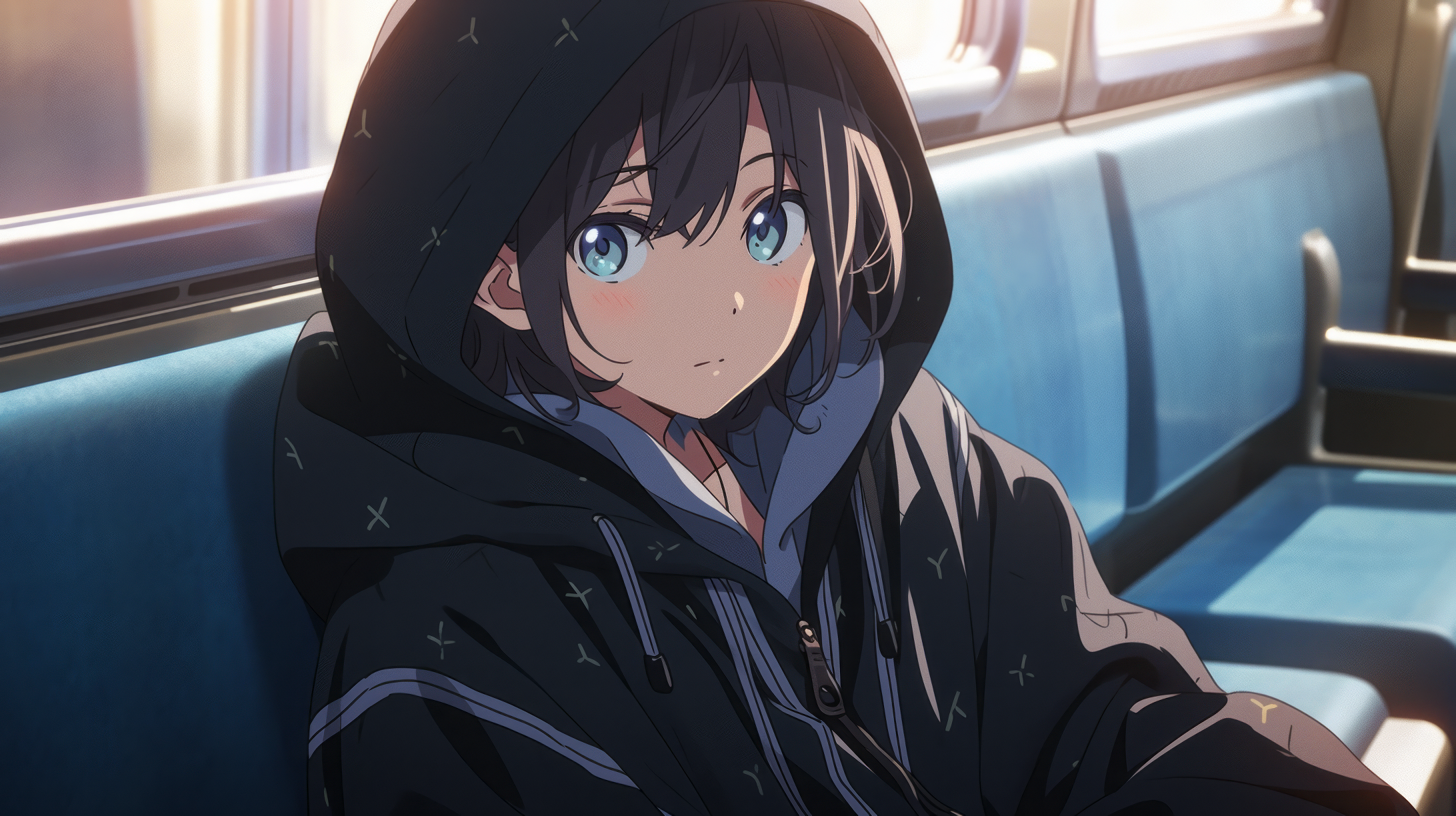 Lofi Girl on Train - Serene HD Anime Wallpaper