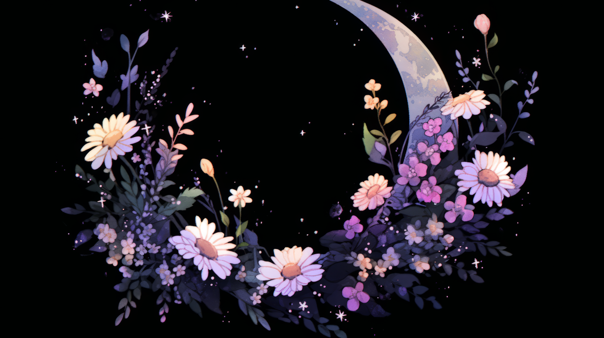 Floral Mirror On The Moon Scan Vf Moonlit Floral Dreams HD Wallpaper by Laxmonaut
