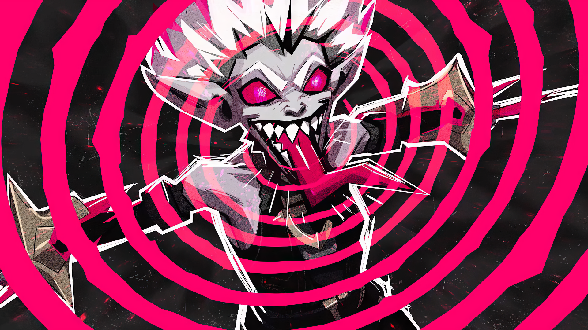 HD desktop wallpaper featuring the character Briar in an action pose from League of Legends, set against a dynamic pink and black background.