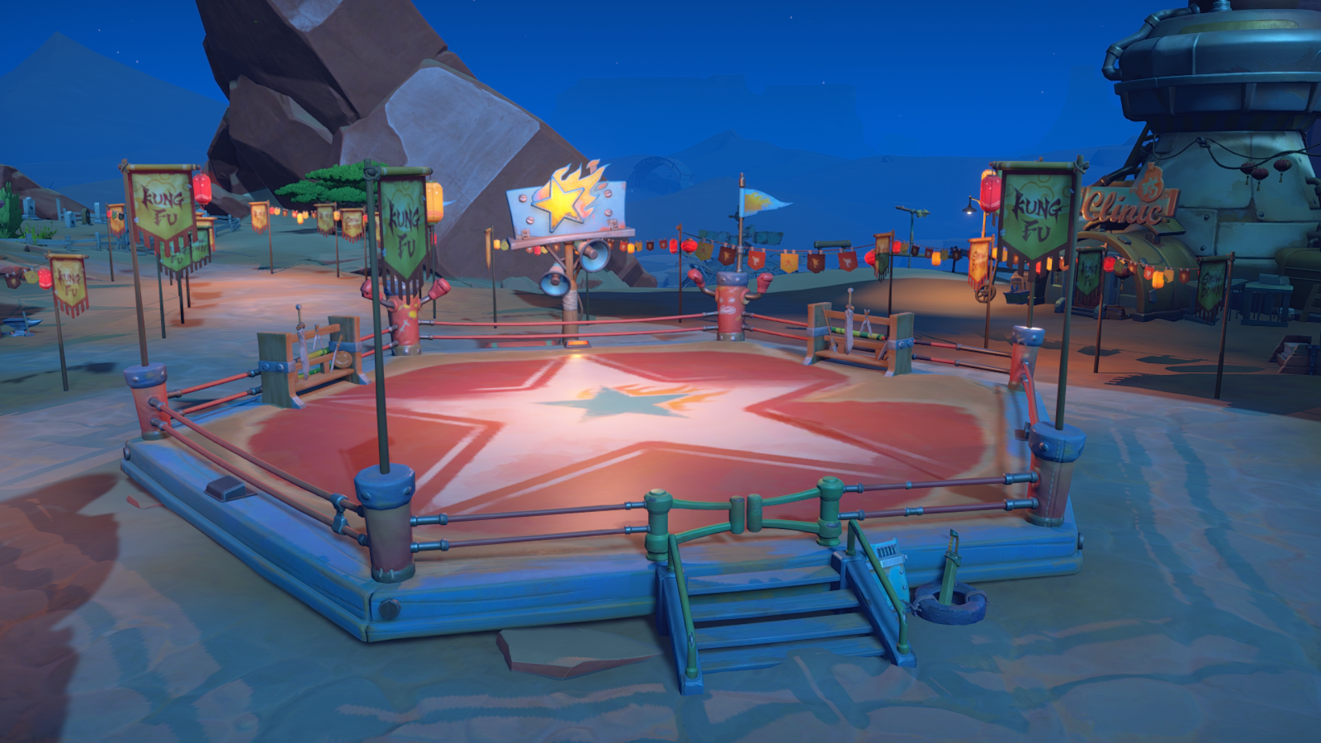 HD Wallpaper of My Time at Sandrock Game with Martial Arts Arena at Night for Desktop Background.