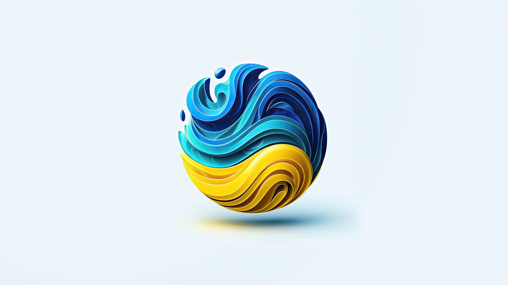 Abstract 8K Ultra HD desktop wallpaper featuring a swirling sphere in blue and yellow colors symbolizing Ukraine.