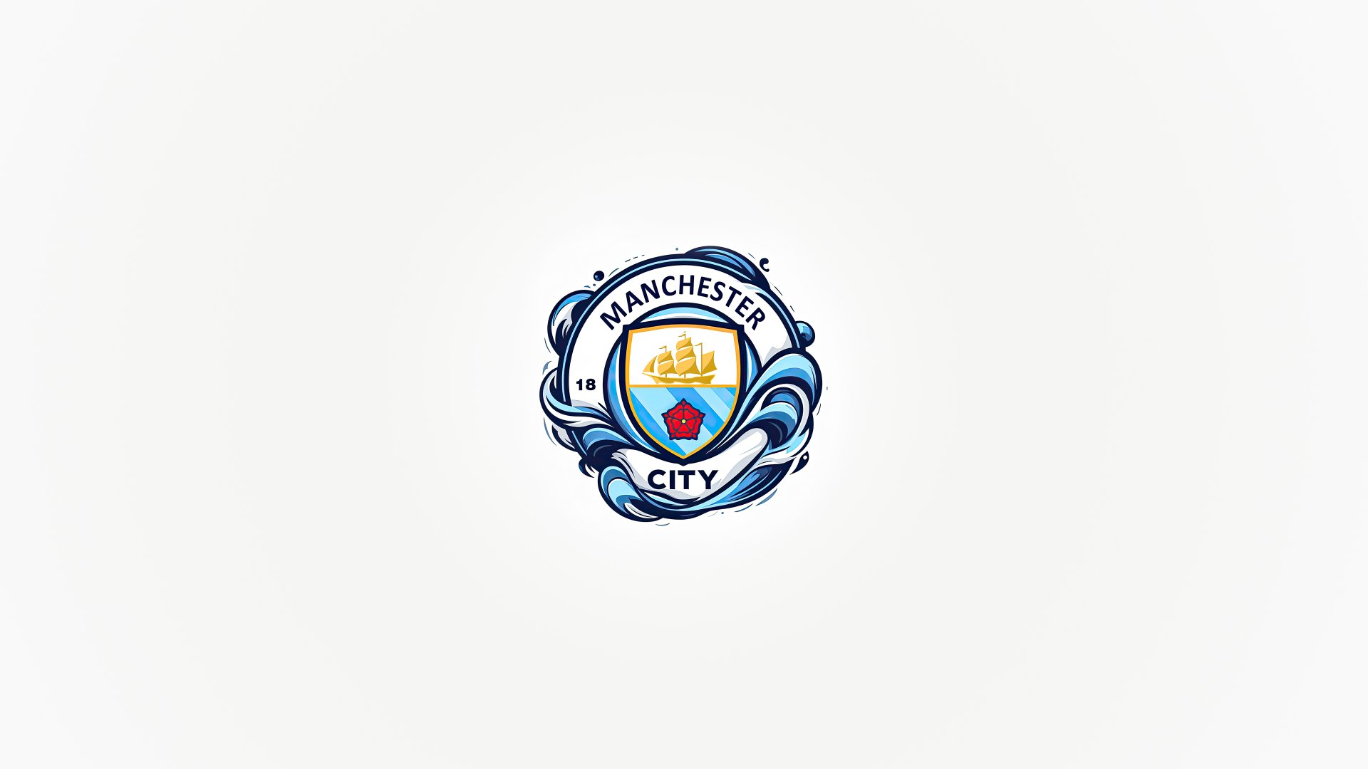 Minimalist Manchester City F.C. logo centered on a clean white background, designed as a 4K Ultra HD PC desktop wallpaper.