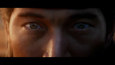 HD desktop wallpaper featuring an intense close-up of a character's eyes from Mortal Kombat.