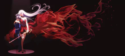 4K Ultra HD anime wallpaper featuring Leonis Death Magnus and Riselia Ray Crystalia from The Demon Sword Master of Excalibur Academy, with dynamic red and black tones.