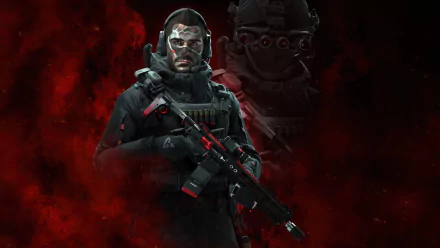 Call of Duty: Modern Warfare III HD wallpaper with an armed soldier character standing before a vivid red smoke background.