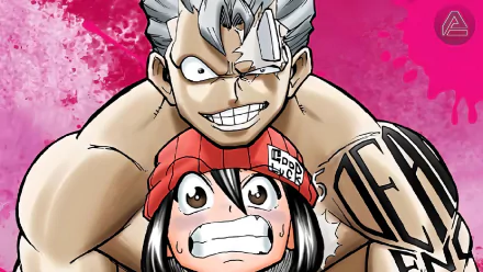 HD wallpaper featuring characters Andy and Fuuko Izumo from Undead Unluck with a vibrant pink background.