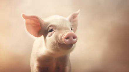 A charming piglet with big ears and a joyful expression, featured as a high-definition desktop wallpaper, showcasing the delightful nature of this adorable animal.