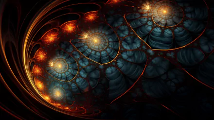 HD fractal wallpaper featuring glowing orange and blue patterns for desktop background.