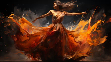 Artistic HD wallpaper of a dancer with a flowing dress resembling vibrant flames.