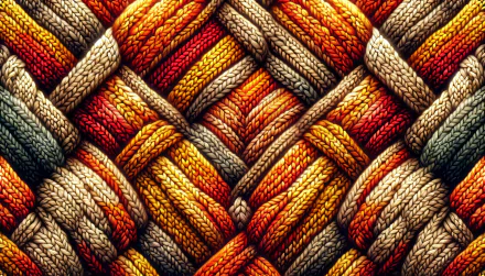 HD desktop wallpaper featuring a detailed and vibrant knit pattern with interwoven strands in rich, warm colors.