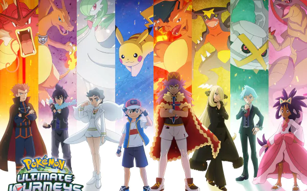 HD wallpaper featuring characters and Pokémon from Pokémon Ultimate Journeys: The Series for desktop background.