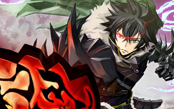 HD wallpaper featuring Naofumi Iwatani from The Rising of the Shield Hero with a vibrant depiction of his fiery shield ready for battle.
