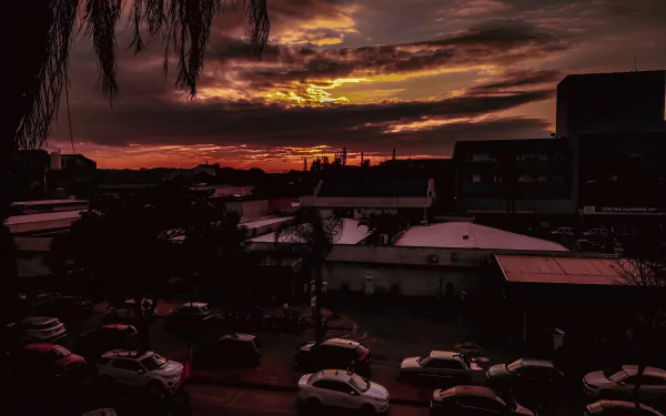  A sunset over a city