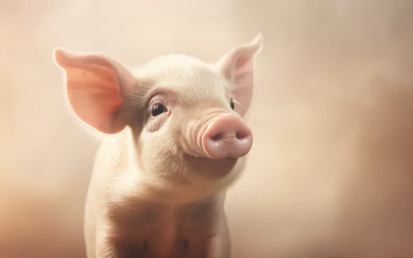 A charming piglet with big ears and a joyful expression, featured as a high-definition desktop wallpaper, showcasing the delightful nature of this adorable animal.