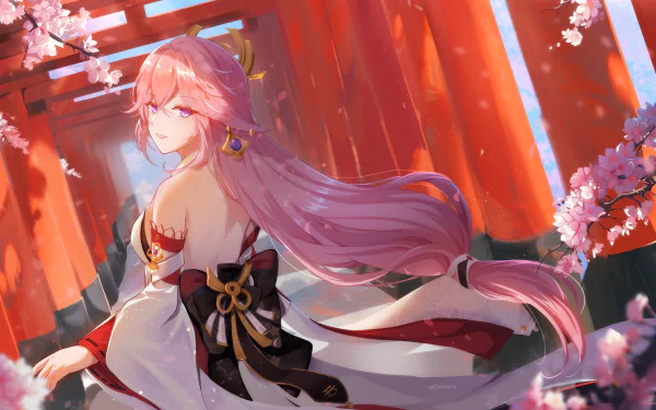 Yae Miko Guuji (Genshin Impact) video game Genshin Impact HD Desktop Wallpaper | Background Image