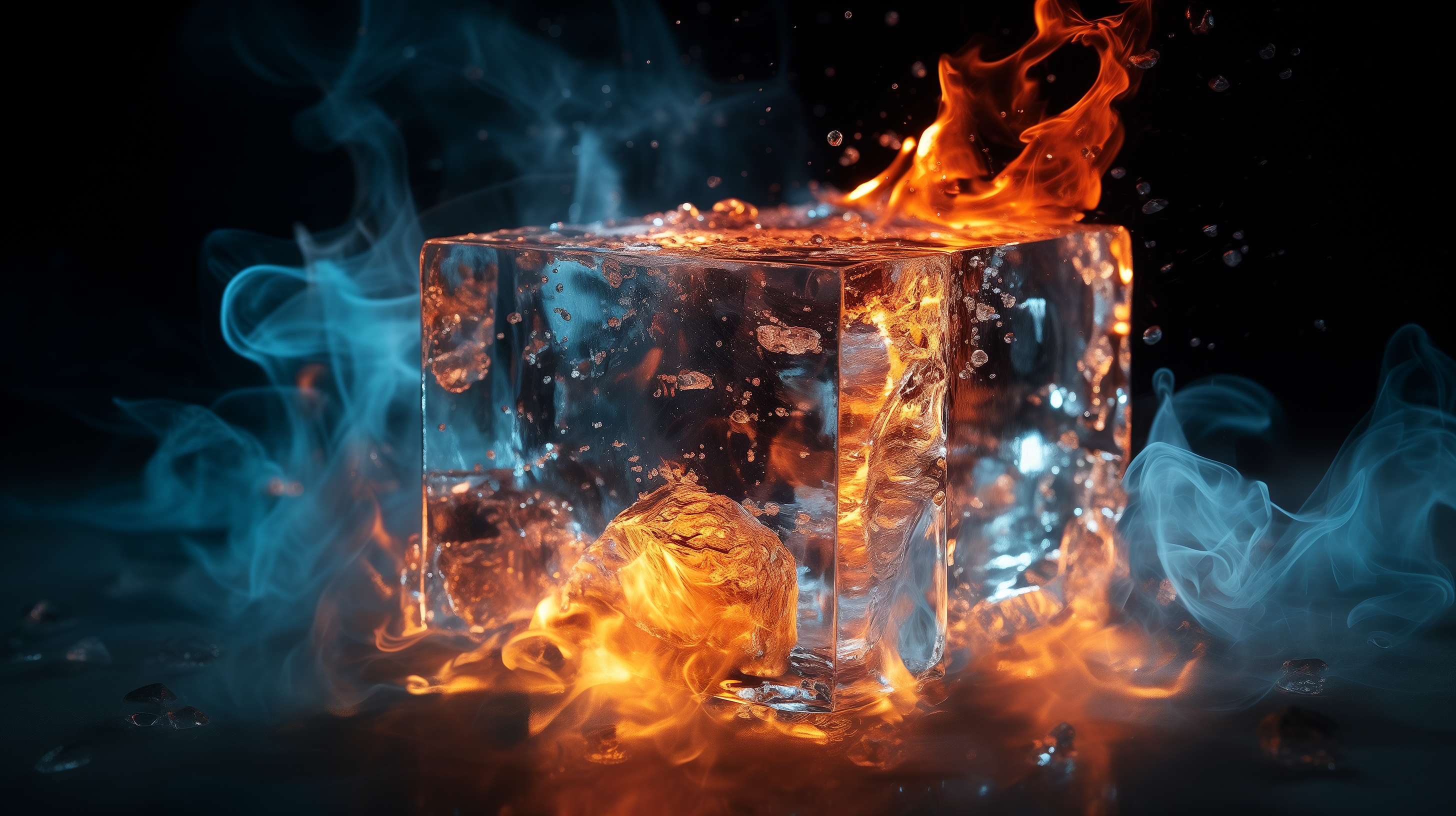 Fight Fire Ice Orange Blue 8K Wallpaper - Best Wallpapers