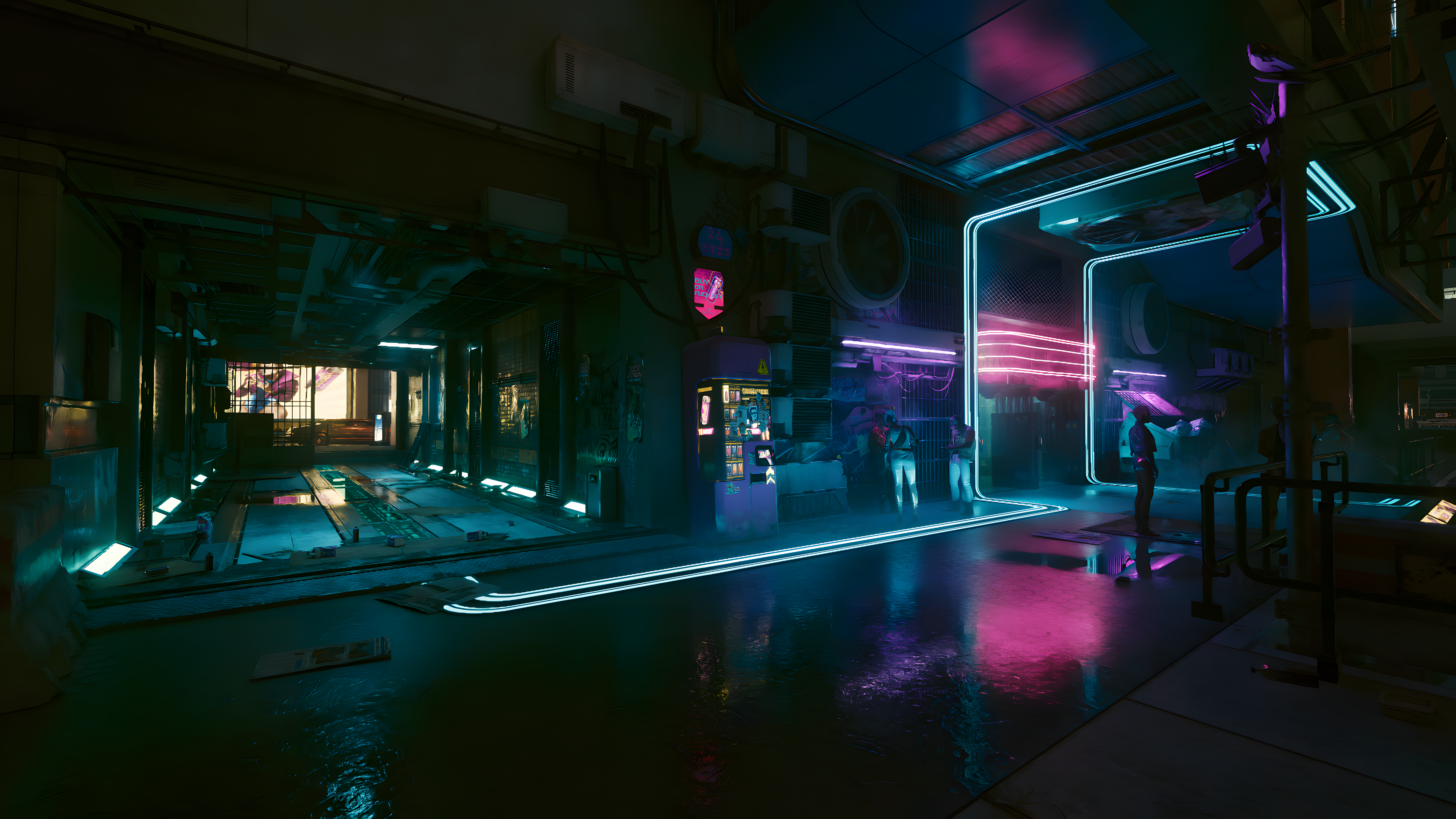 Futuristic cyberpunk cityscape scene inspired by Cyberpunk 2077, perfect as an HD desktop wallpaper.