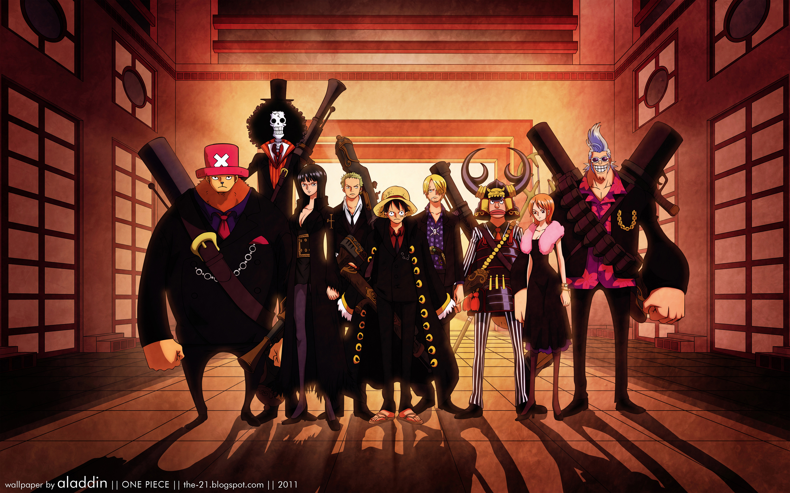 One Piece anime characters, Tony Tony Chopper, Brook, Nico Robin, Roronoa Zoro, Monkey D. Luffy, Sanji, Usopp, Nami, Franky.