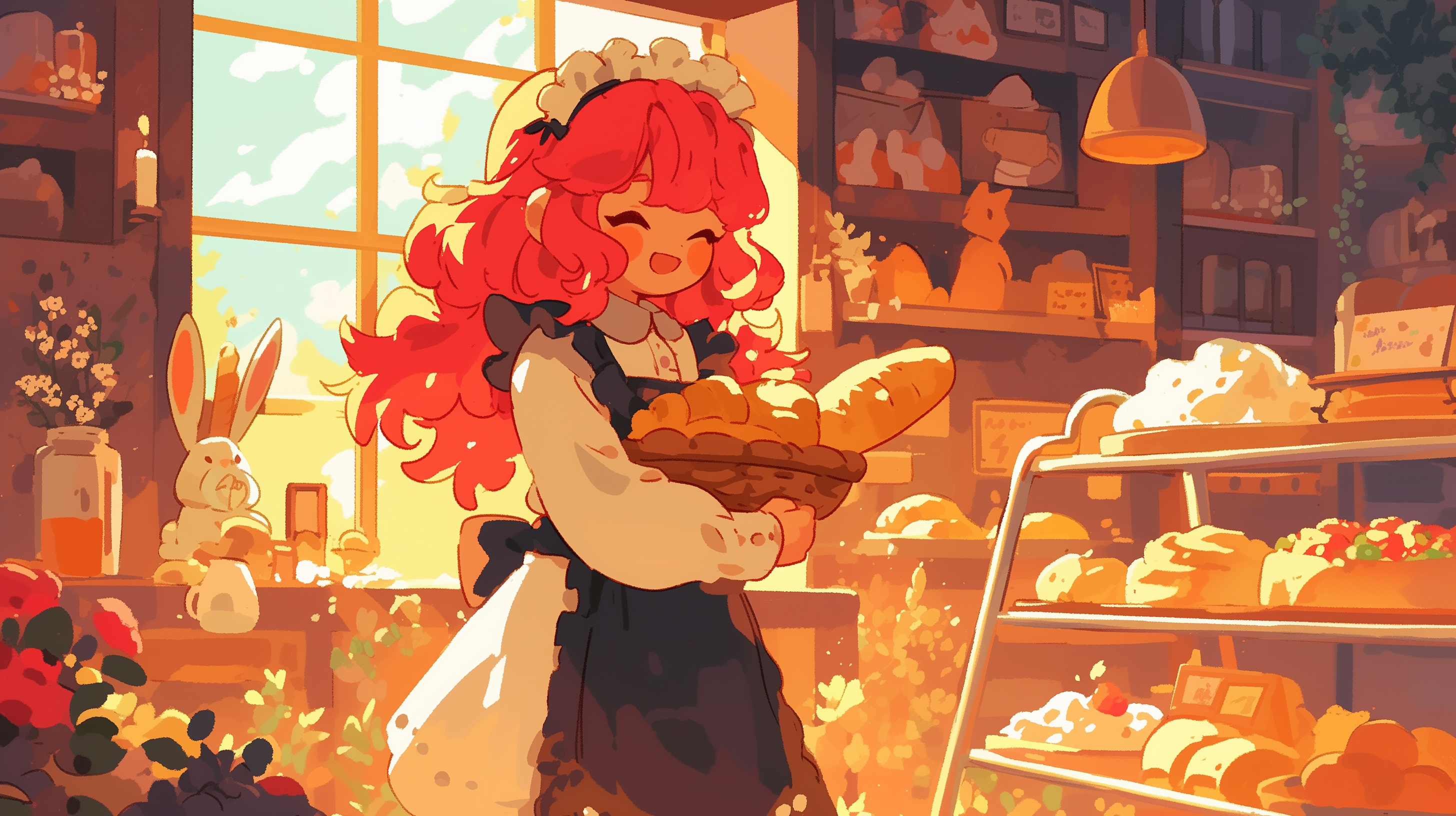 AI Art Generator: Anime girl as a professional baker in a bakery.