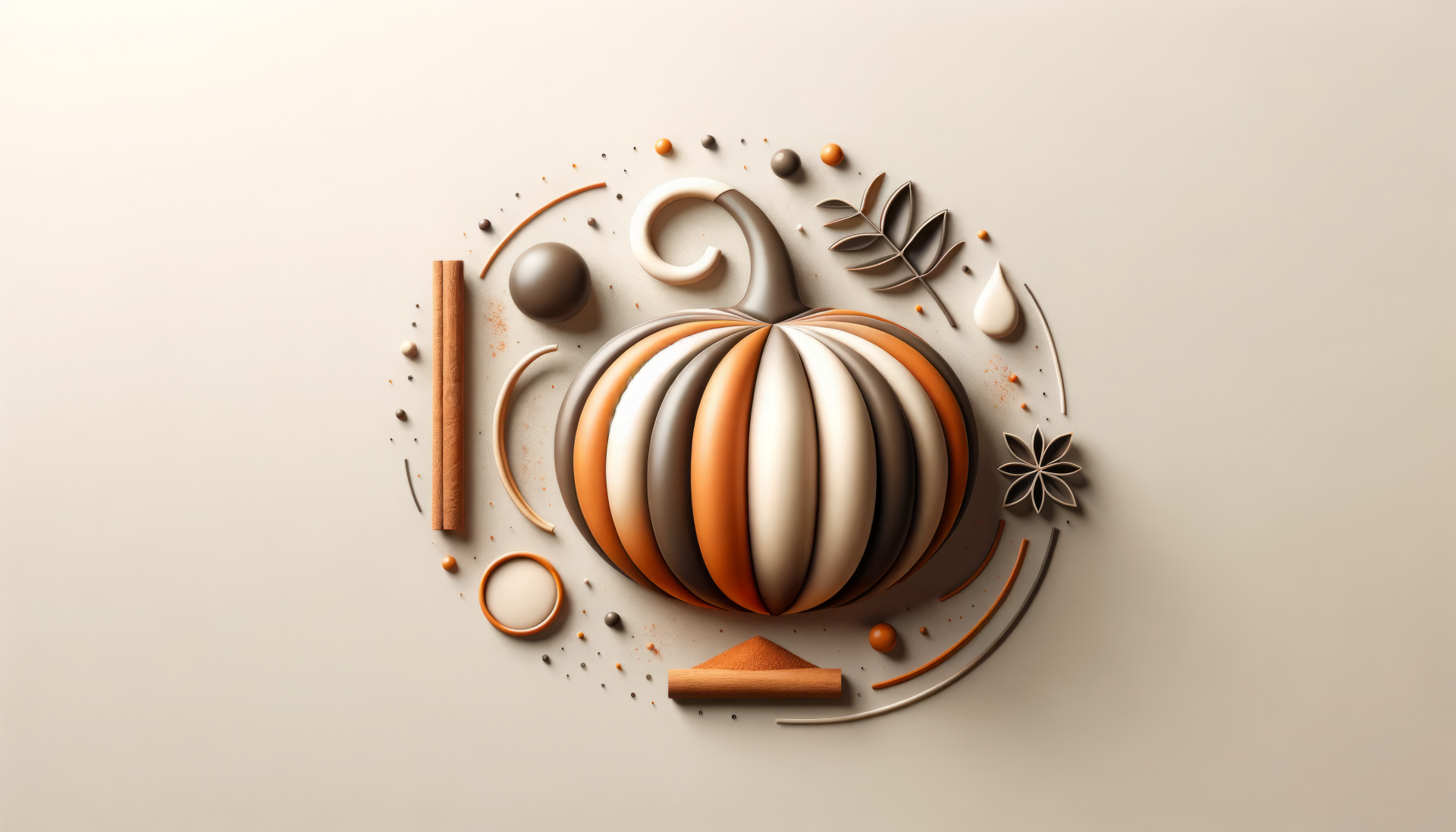 Stylish 3D pumpkin and autumn leaves design in warm tones for HD desktop wallpaper and background.