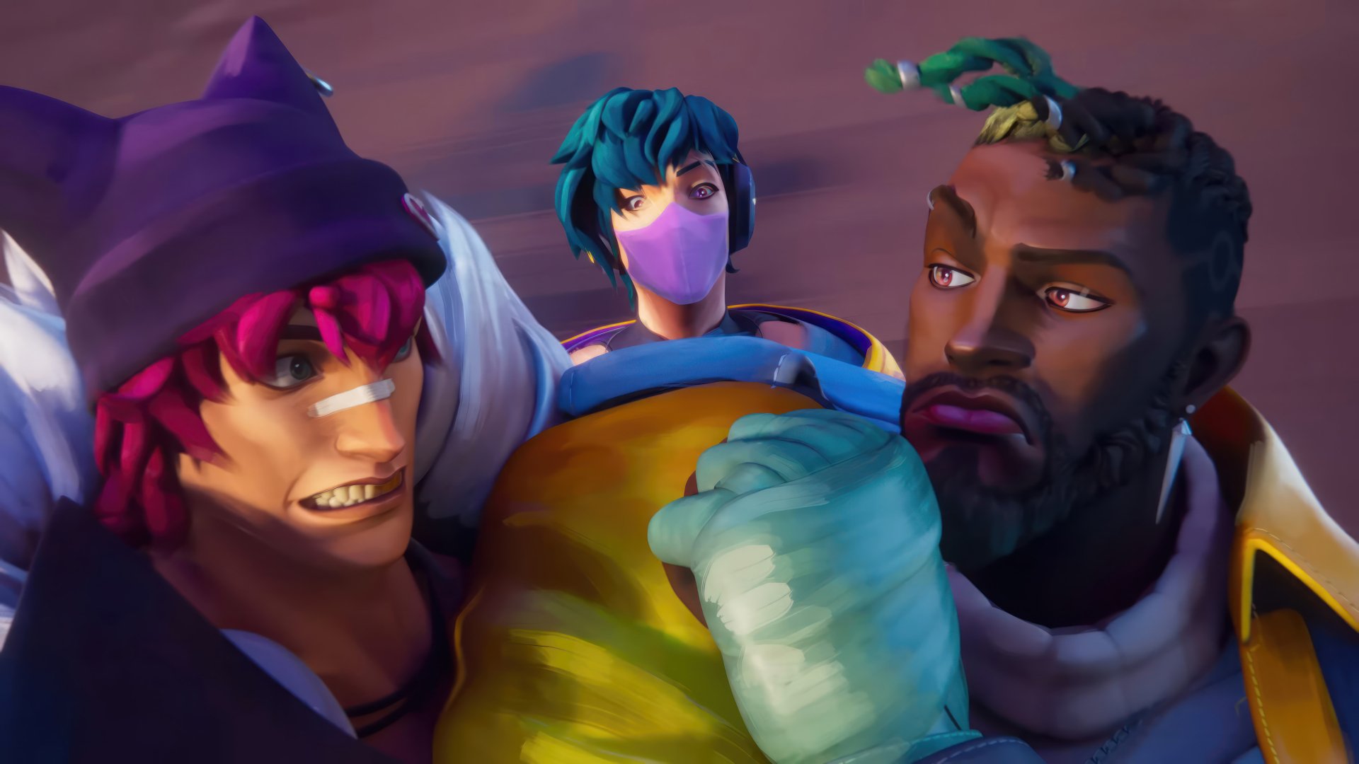 HD wallpaper featuring League of Legends characters Sett, Aphelios, and K'Sante with the Heartsteel theme.
