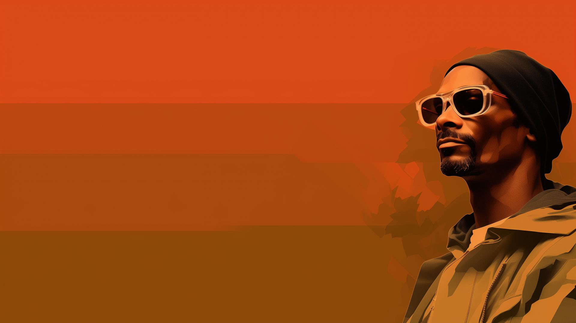 HD desktop wallpaper featuring a stylized illustration of a person wearing sunglasses against a gradient orange background.