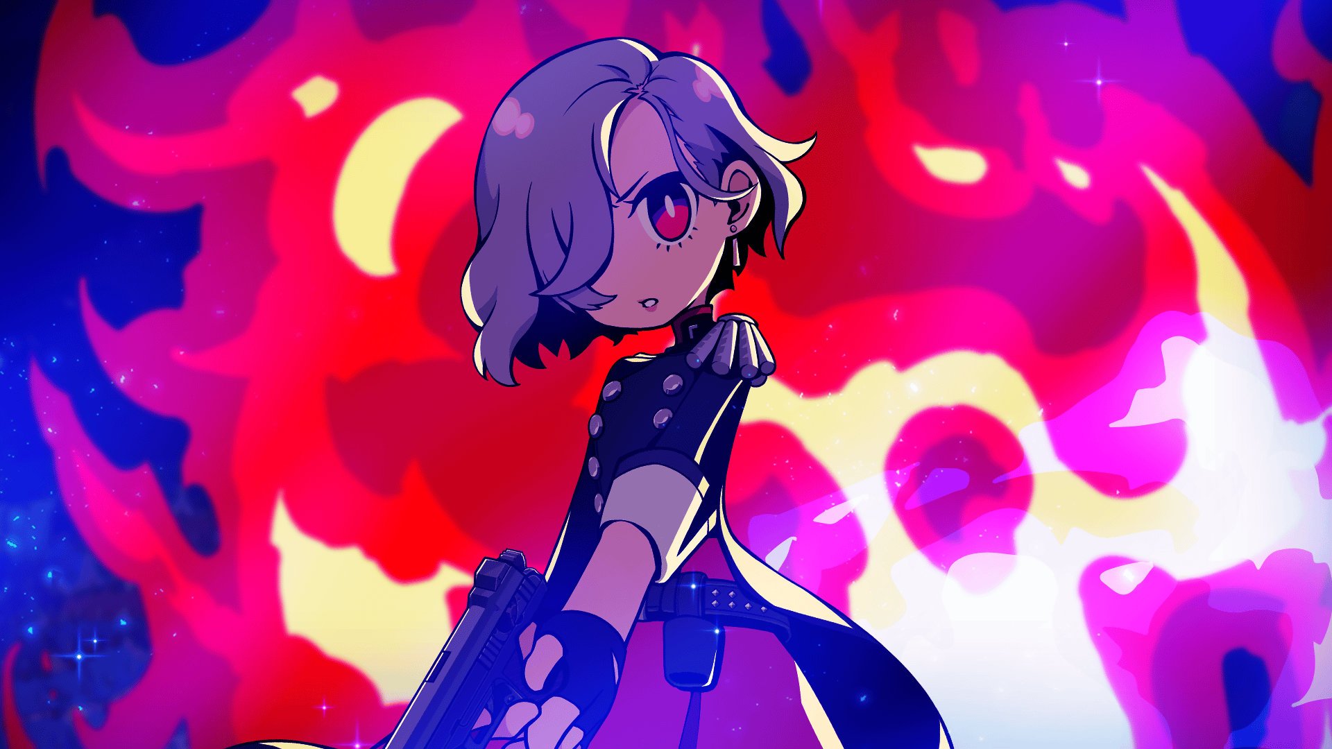 Stylish HD wallpaper of Persona 5 character with vibrant red and blue background for desktop.