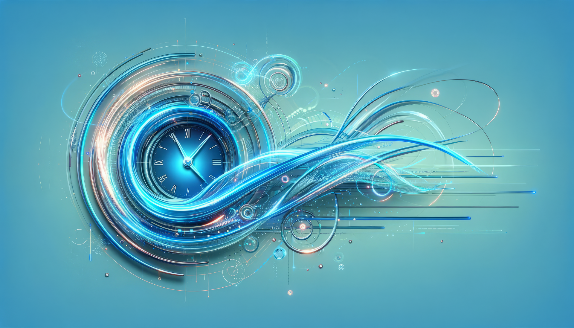 HD desktop wallpaper featuring an abstract design with a light blue theme, incorporating a swirling clock and dynamic lines.