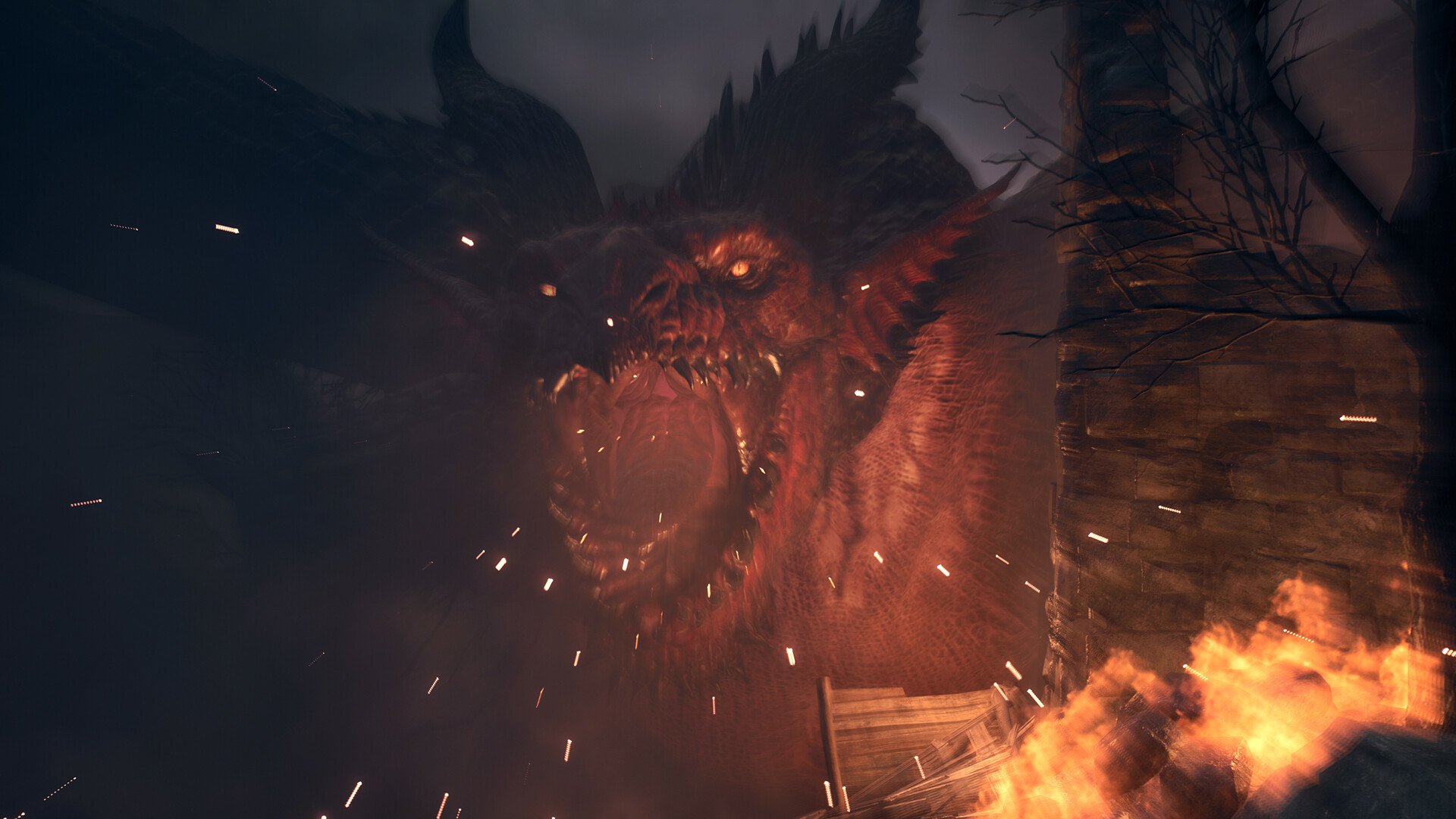 HD wallpaper of Dragon's Dogma 2 featuring an intense dragon encounter for desktop background.