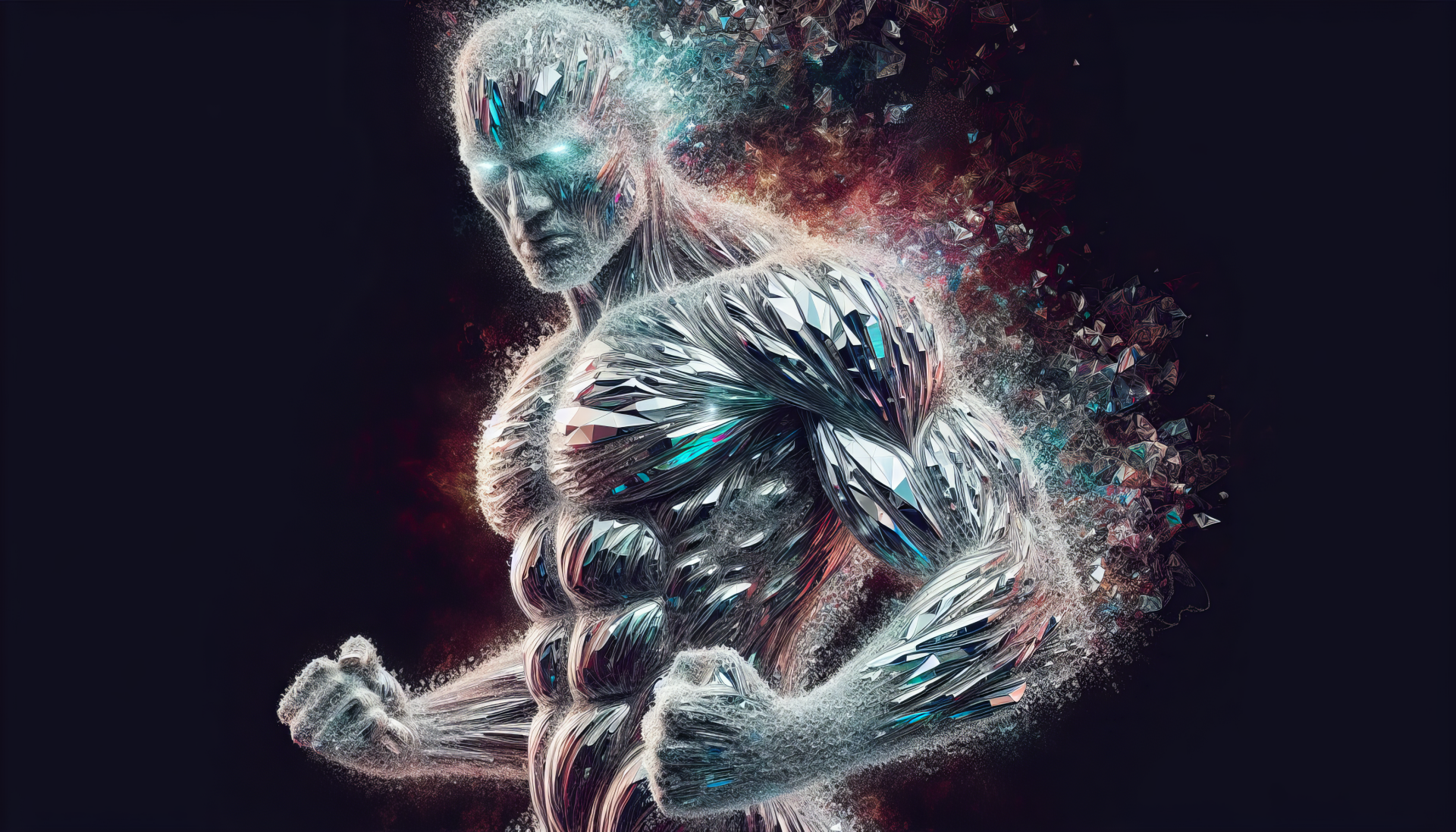 HD desktop wallpaper featuring an artistic cosmic muscular figure with a vibrant nebula-like effect.