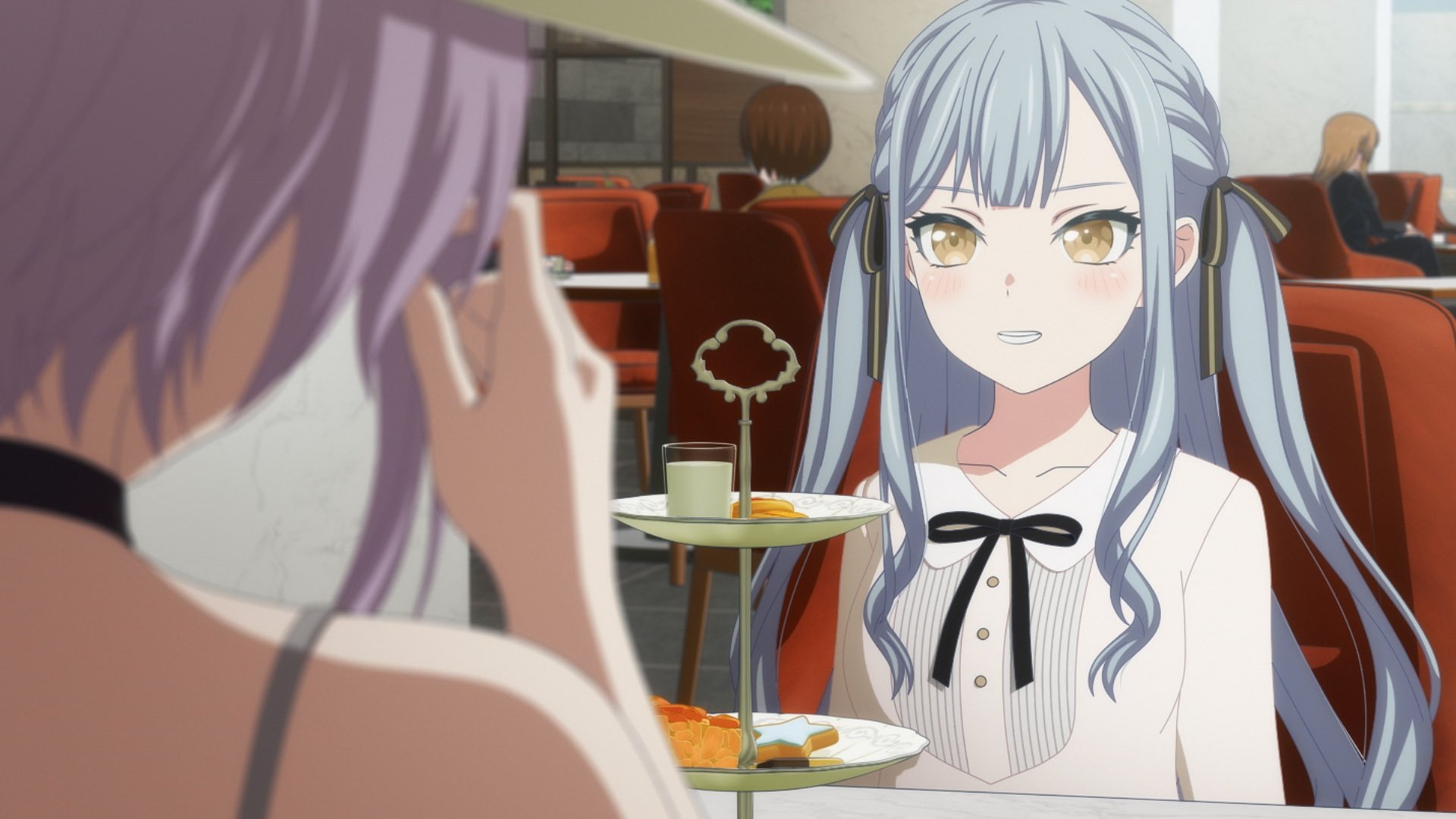 Anime characters in a cafe scene from BanG Dream It's MyGO!!!!! HD desktop wallpaper.