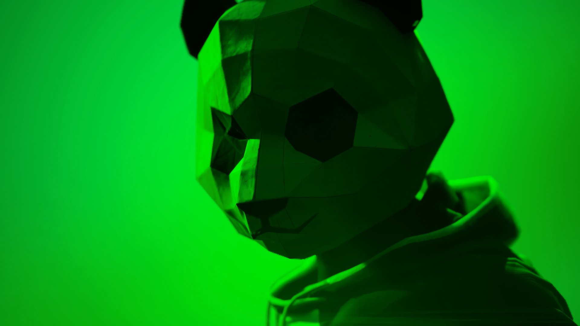 HD wallpaper featuring a stylized panda mask silhouette from The Finals video game set against a green background.