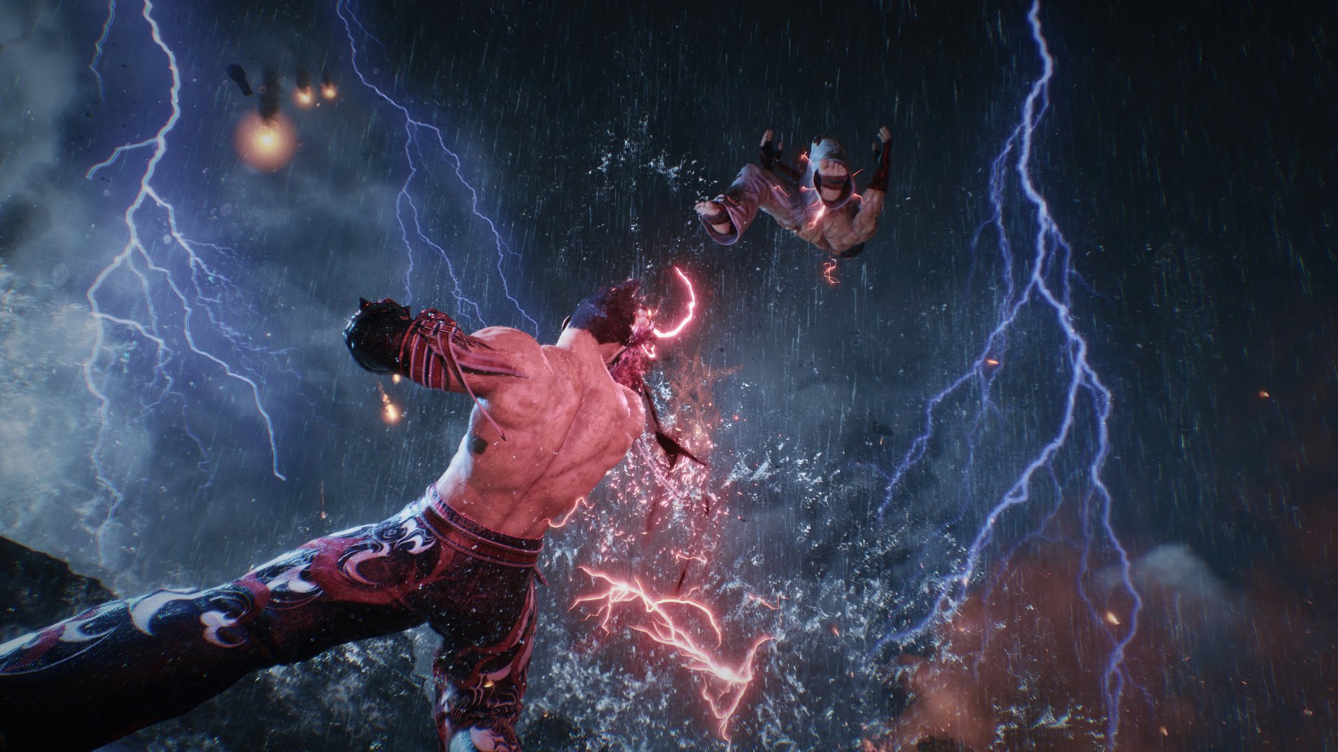 Tekken 8 HD wallpaper featuring intense battle with lightning effects for desktop background.