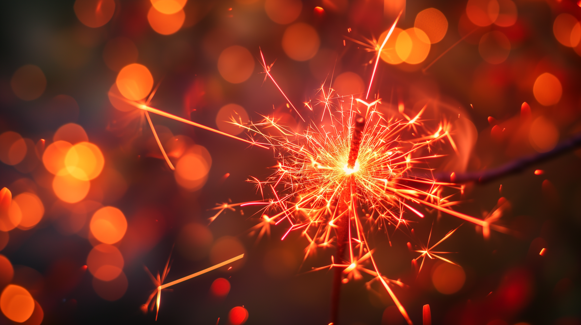 A vibrant sparkler ignites with radiant light, surrounded by warm, blurred bokeh. This HD desktop wallpaper adds a festive touch to any background.
