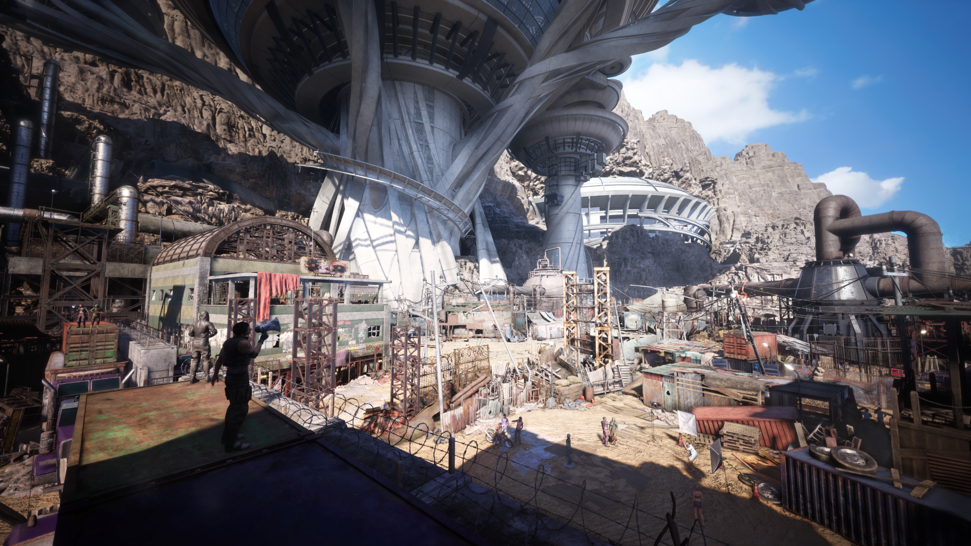 HD wallpaper featuring a bustling town scene from Final Fantasy VII Rebirth video game.