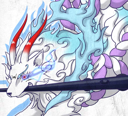 4K Ultra HD anime wallpaper featuring Yamato from One Piece, showcasing a dynamic blue and white dragon with red horns and glowing blue flames.