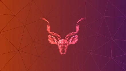 HD desktop wallpaper featuring the Ubuntu logo with a stylized geometric background in warm colors.