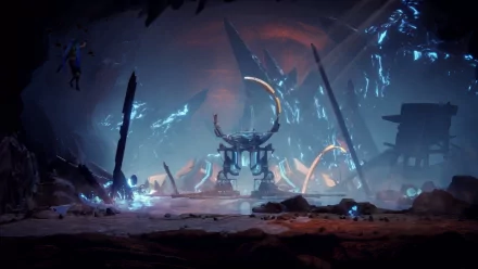 A captivating HD desktop wallpaper from the video game Trinity Fusion, showcasing a mysterious and atmospheric setting with glowing elements and intricate structures.