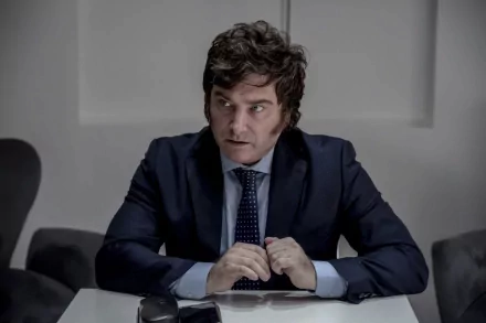 Serious man in a business suit sitting at a table with a thoughtful expression, suitable as a HD desktop wallpaper and background.