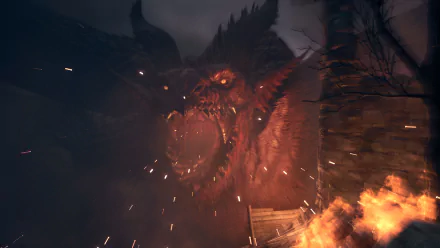 HD wallpaper of Dragon's Dogma 2 featuring an intense dragon encounter for desktop background.