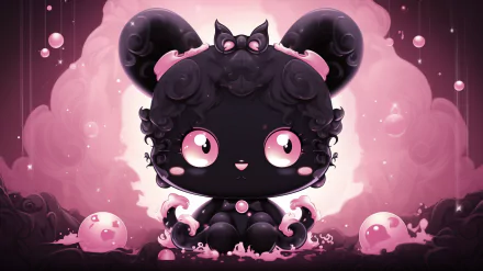 HD desktop wallpaper featuring the character Kuromi from Hello Kitty, with a cute dark pink and black theme.
