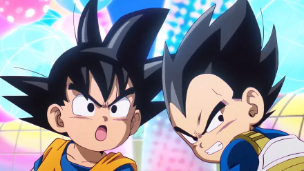 HD desktop wallpaper featuring Goku and Vegeta from Dragon Ball DAIMA anime with a vibrant background.