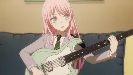 Anime girl with pink hair playing guitar from BanG Dream It's MyGO!!!!! series - HD desktop wallpaper and background.